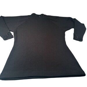 Ann Tjian Kenar Sweater Womens Lambswool Sequined Lace Vintage Knit Black